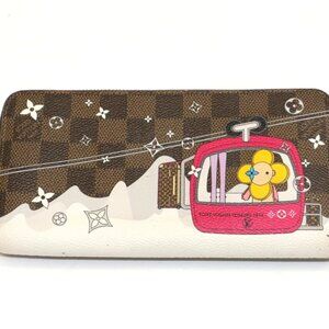 Louis Vuitton Zippy Wallet Damier Ebene Vivienne Courchevel Fuchsia Lining